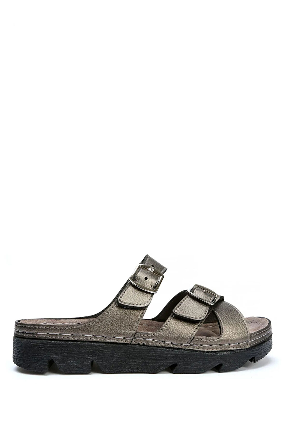 Natura Kadın Anatomik Deri Terlik 36-41 Krom/chrome