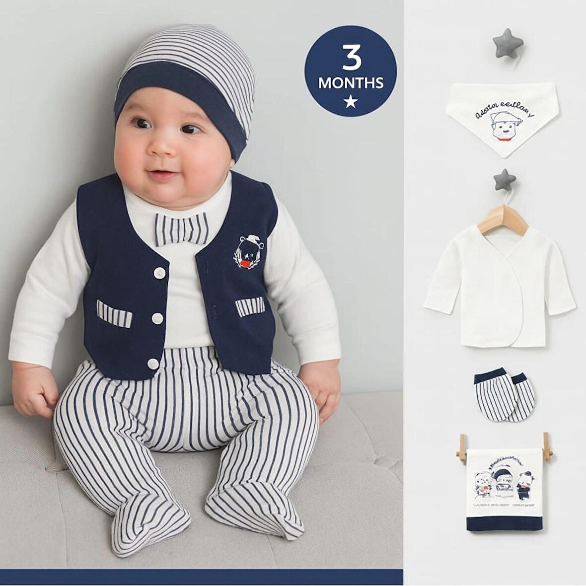 0-3 AY BEBEKLERE ORGANİK MY LİTTLE BEAR NAKIŞLI  10 LU HASTANE ÇIKIŞ ZIBIN SETİ