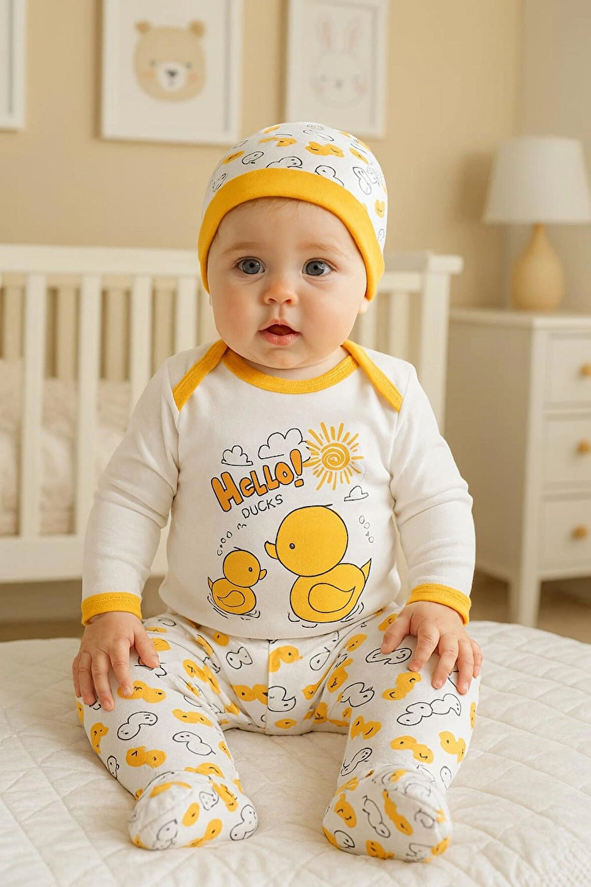 0-3. 3-6 AY SEVİMLİ HAYVANLAR  BASKILI %100 PAMUK  ÇITÇITLI BERELİ 3 LÜ TAKIM