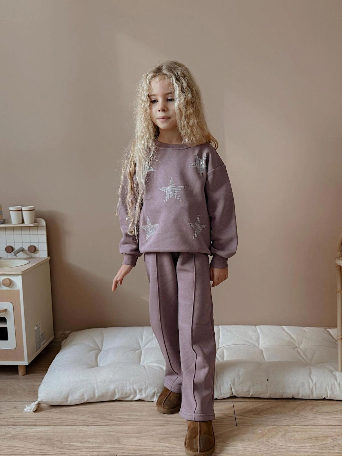 Kız Çocuk 3iplik %100 Pamuk Kalın Penye Renkli Kışlık Eşofman Takımı