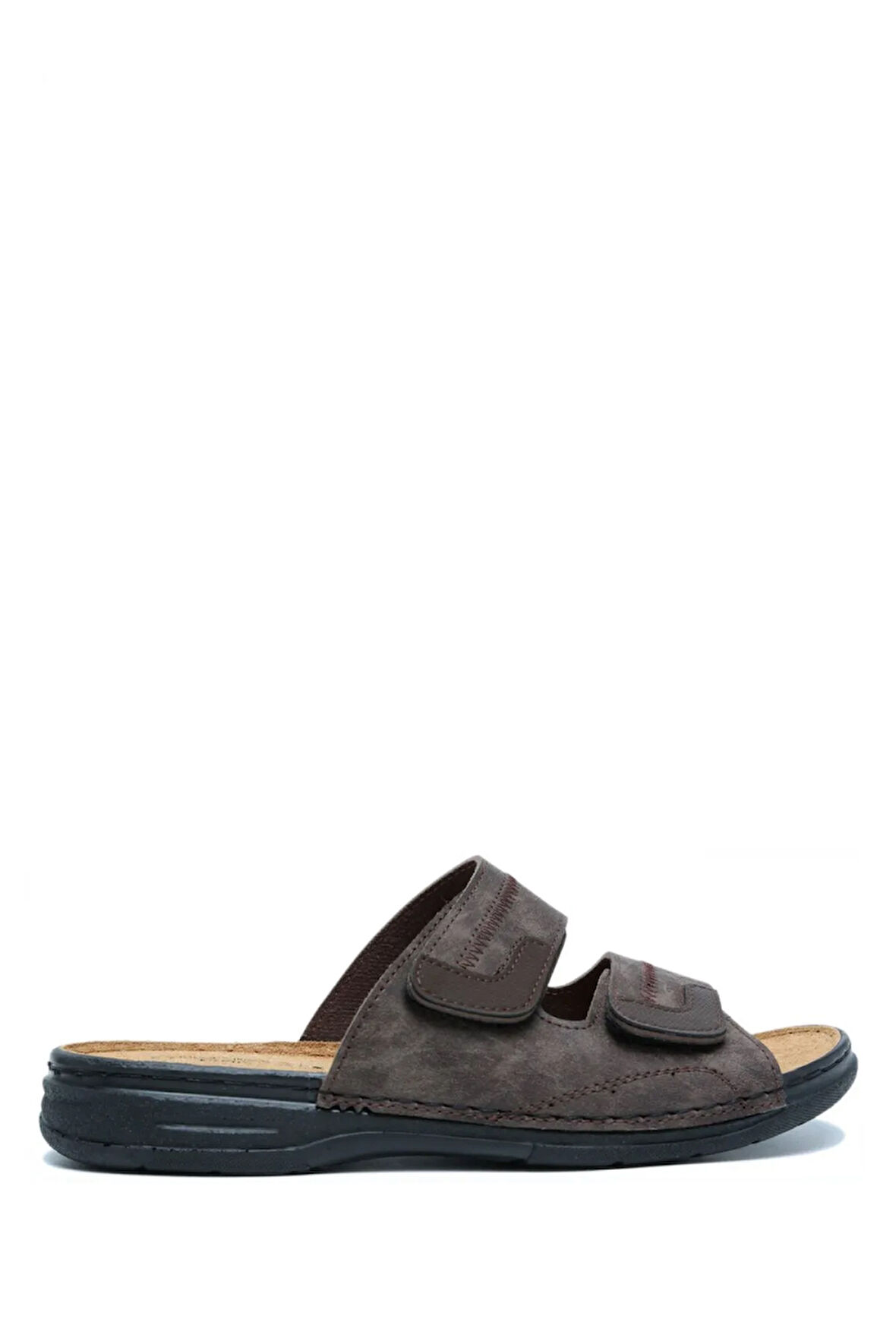 SIB4412 Kifidis-Natura Erkek Çift Bantlı Anatomik Deri Terlik 40-45 Kahve/Brown