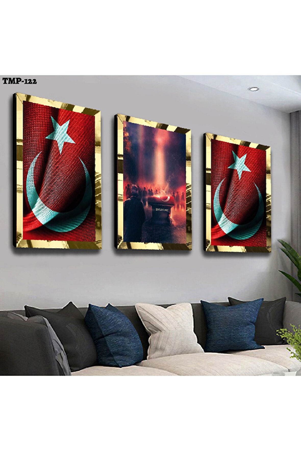 Şehitler Ölmez Gold Pleksili Mdf Tablo