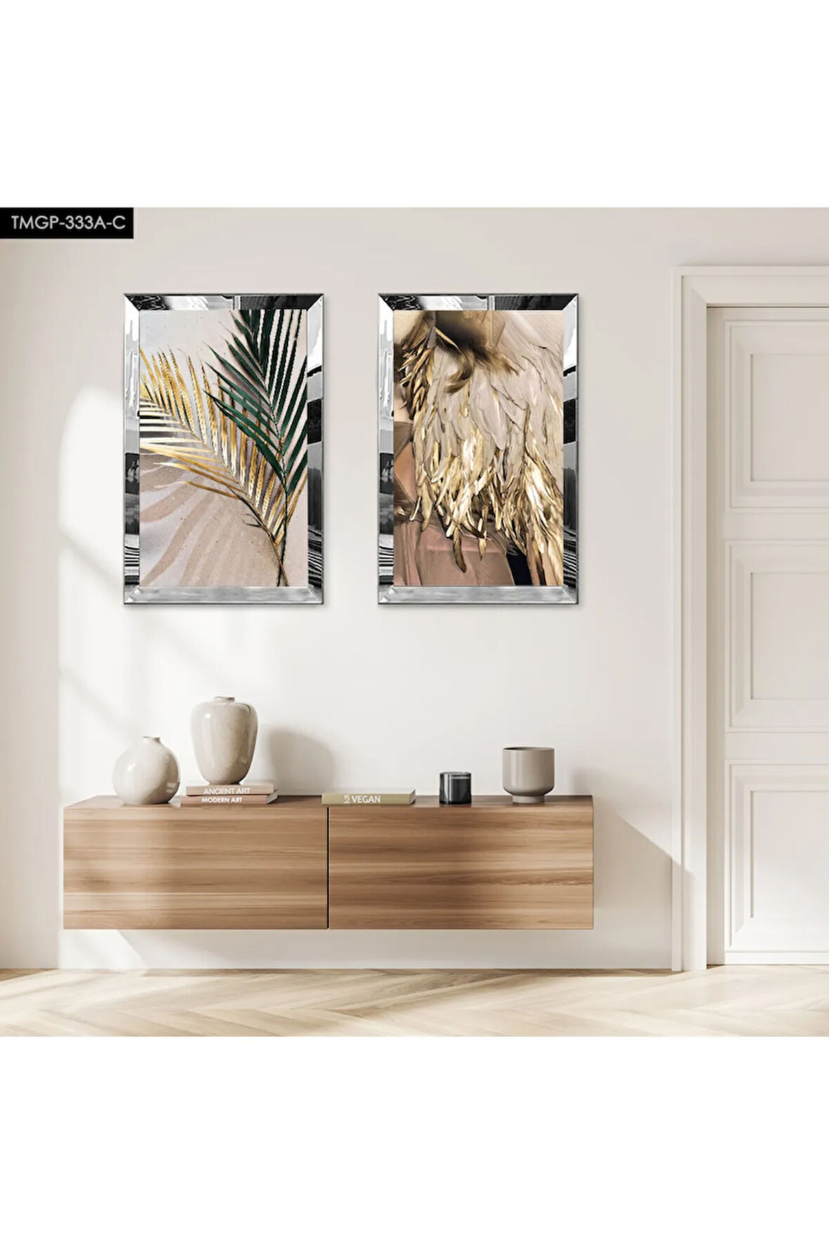 GÜMÜŞ AYNALI PLEKSİ ÇERÇEVELİ MODERN BTİKİLER DEKORATİF İKİLİ MDF TABLO SETİ