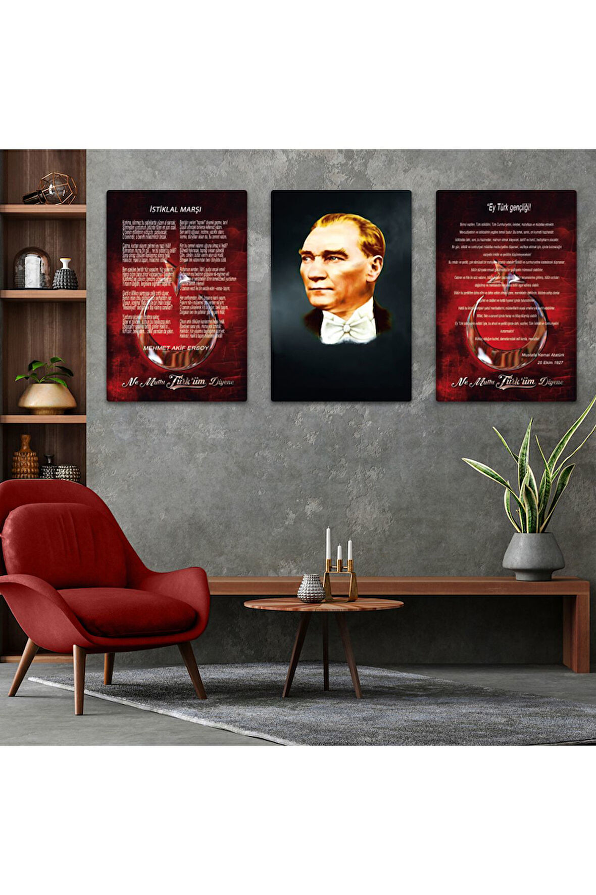 Üçlü Mdf Atatürk Istiklal Marşı Ve Gençliğe Hitabe Tablo Seti