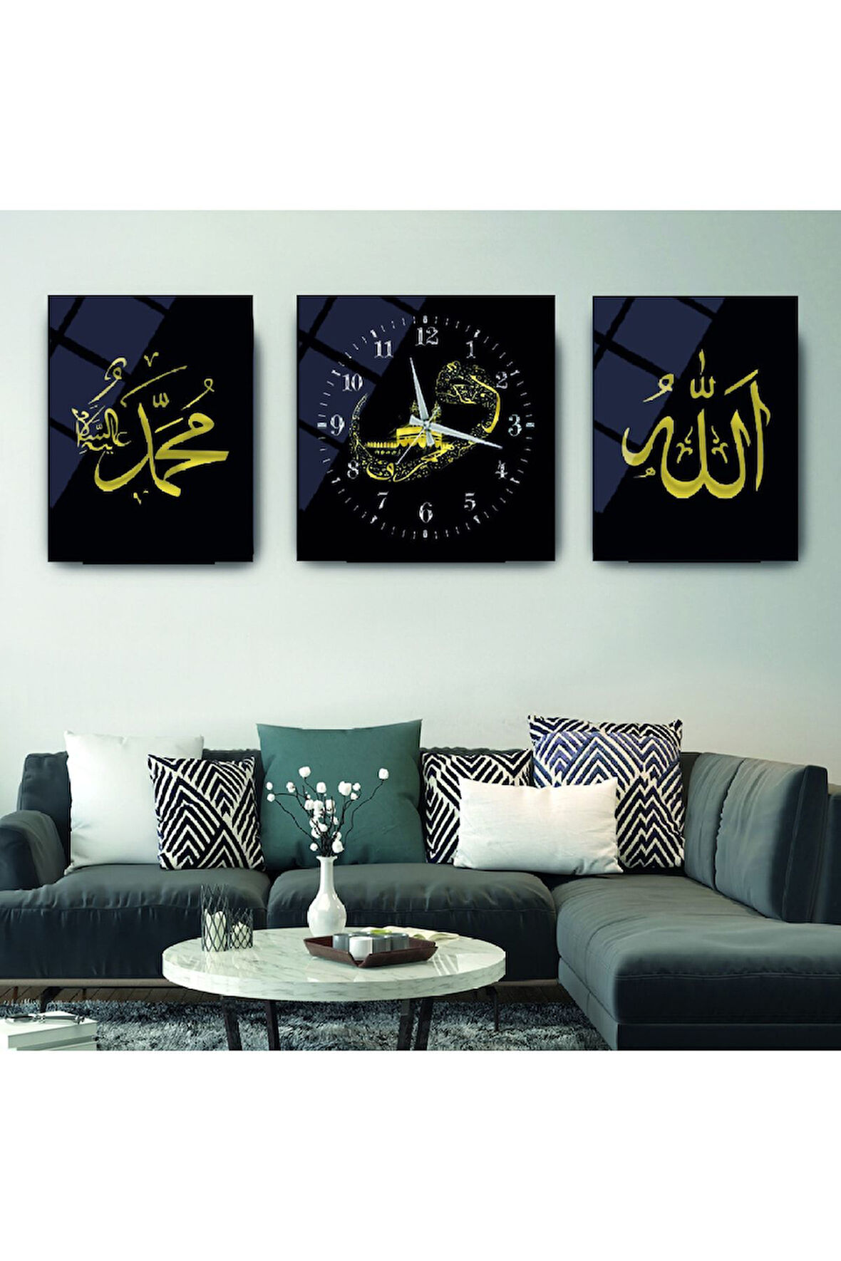 Hz Muhammed Ve Allah Lafzı Dini Cam Tablo Ve Cam Saat