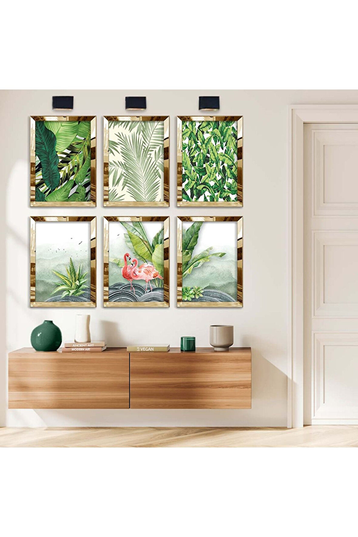 Gümüş Aynalı Pleksi Çerçeveli Doğa Tema Altılı Mdf Tablo Seti