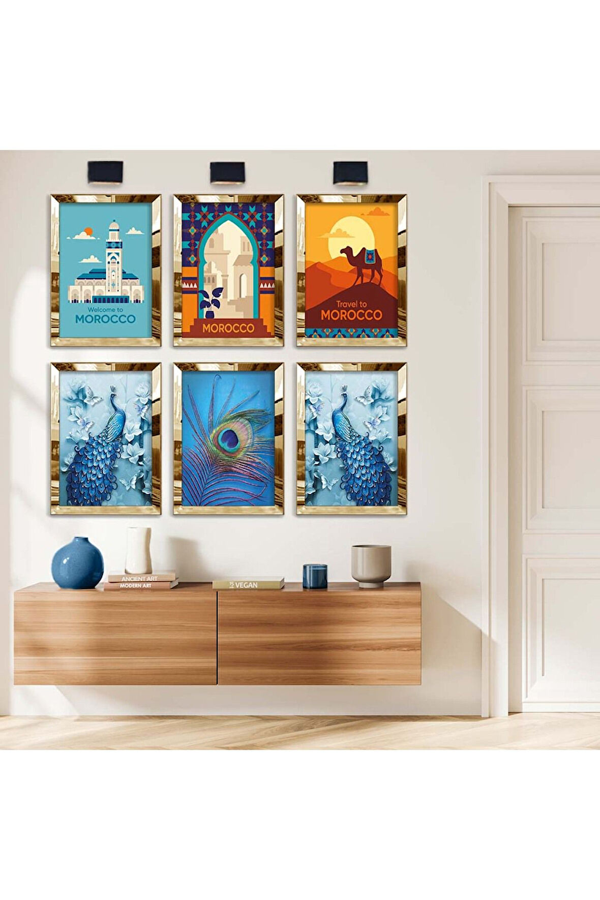 Gümüş Aynalı Pleksi Çerçeveli Seyahat Temalı Altılı Mdf Tablo Seti