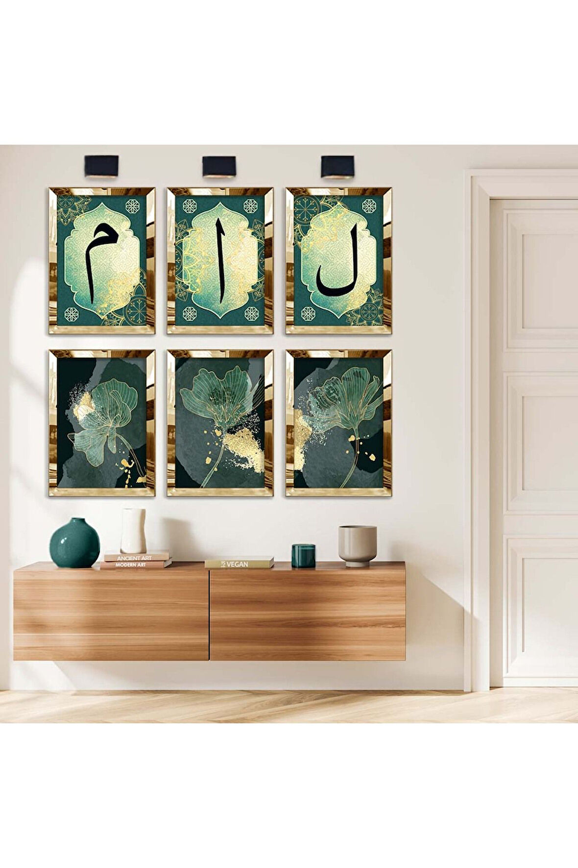 Gümüş Aynalı Pleksi Çerçeveli Elif Lam Mim Dini Model Altılı Mdf Tablo Seti