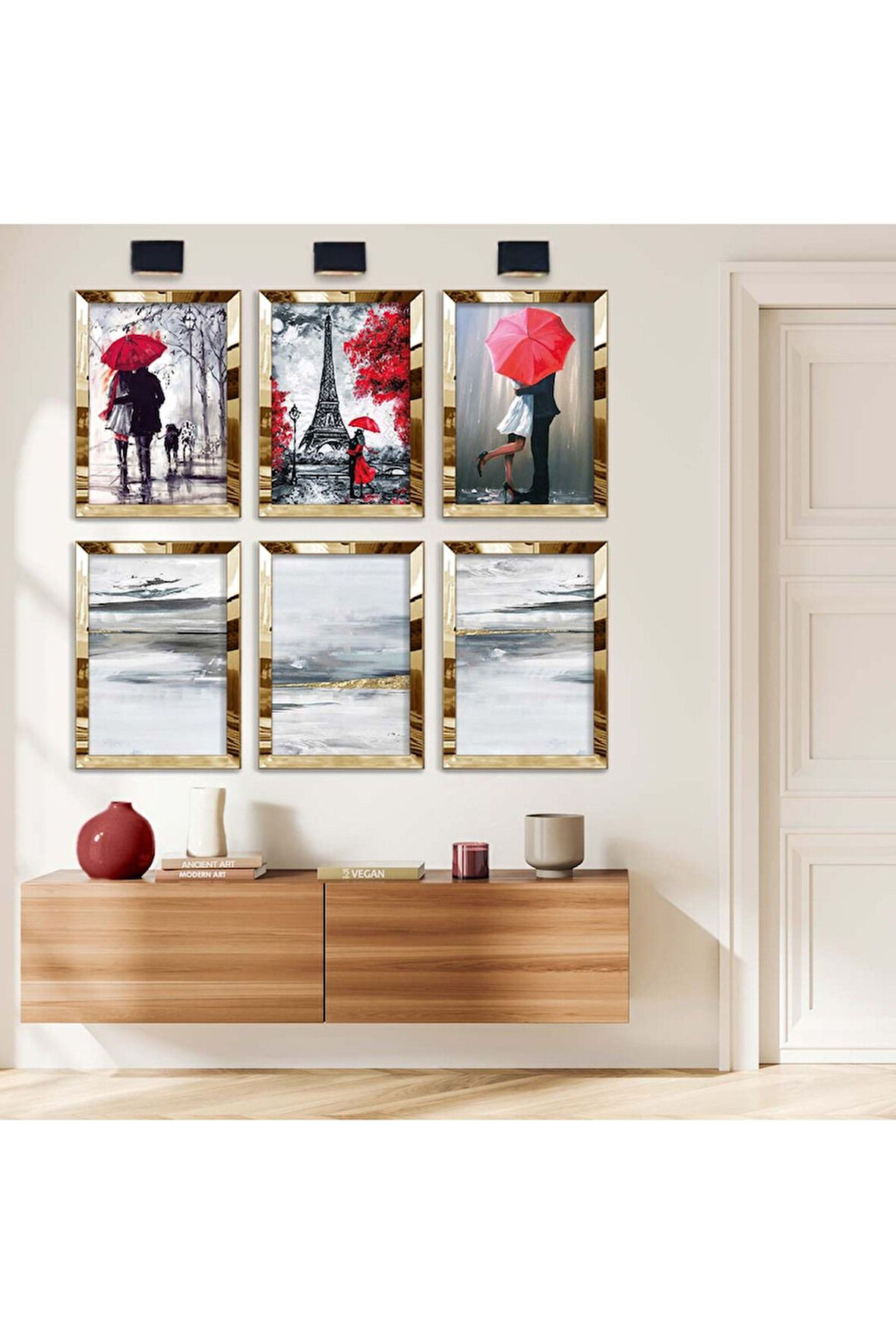 Gümüş Aynalı Pleksi Çerçeveli Eyfel Kulesi Ve Aşk Altılı Mdf Tablo Seti