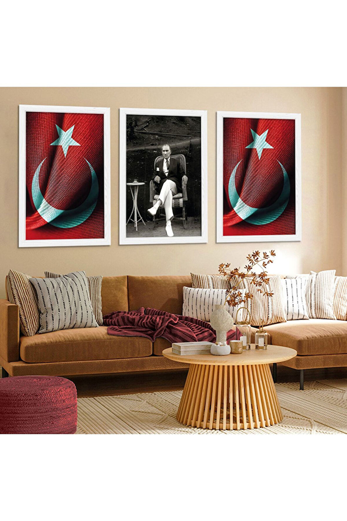 Beyaz Ahşap Çerçeveli Mustafa Kemal Atatürk Tablo