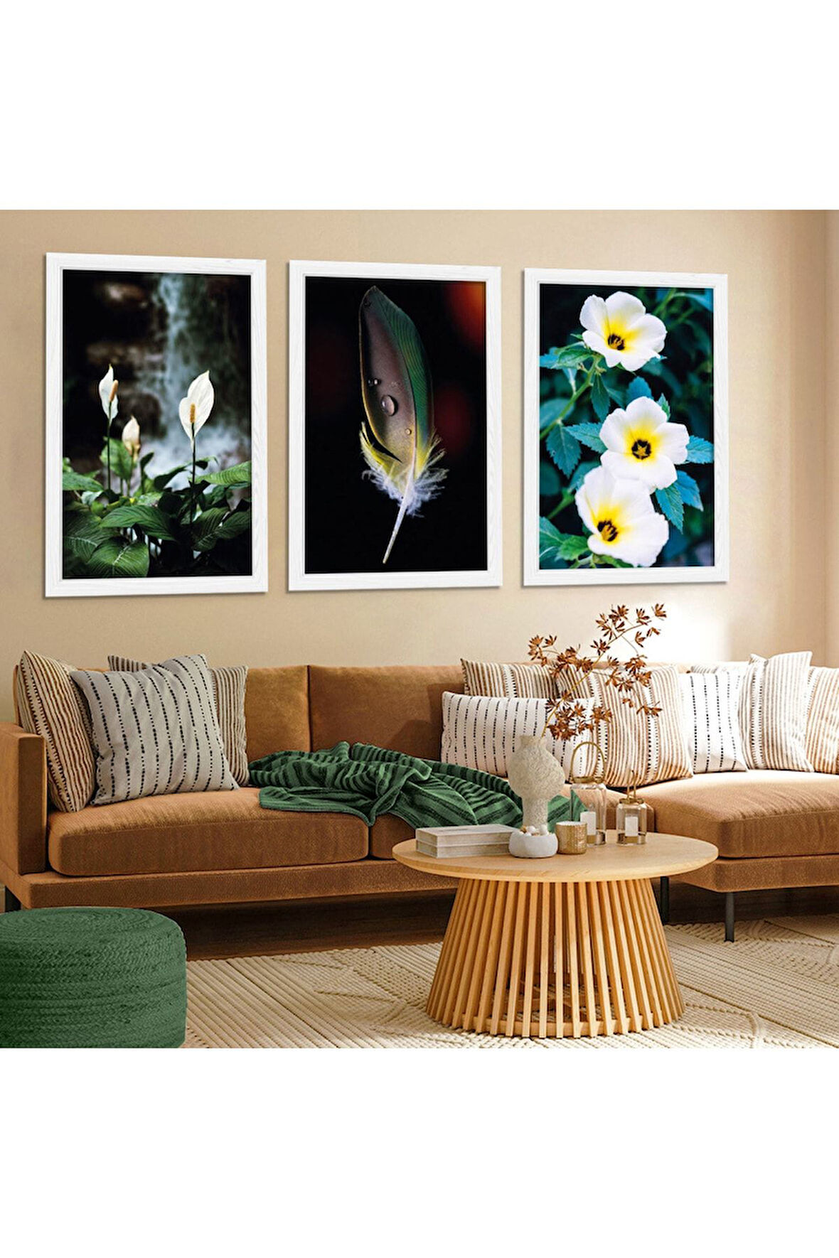 Beyaz Ahşap Çerçeveli Çiçek Tablo