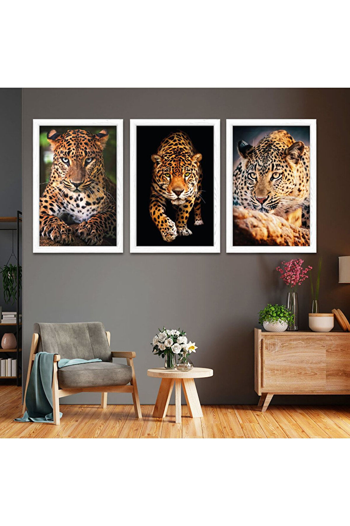 Siyah Ahşap Çerçeveli Hayvanlar Çita Alemi Tablo