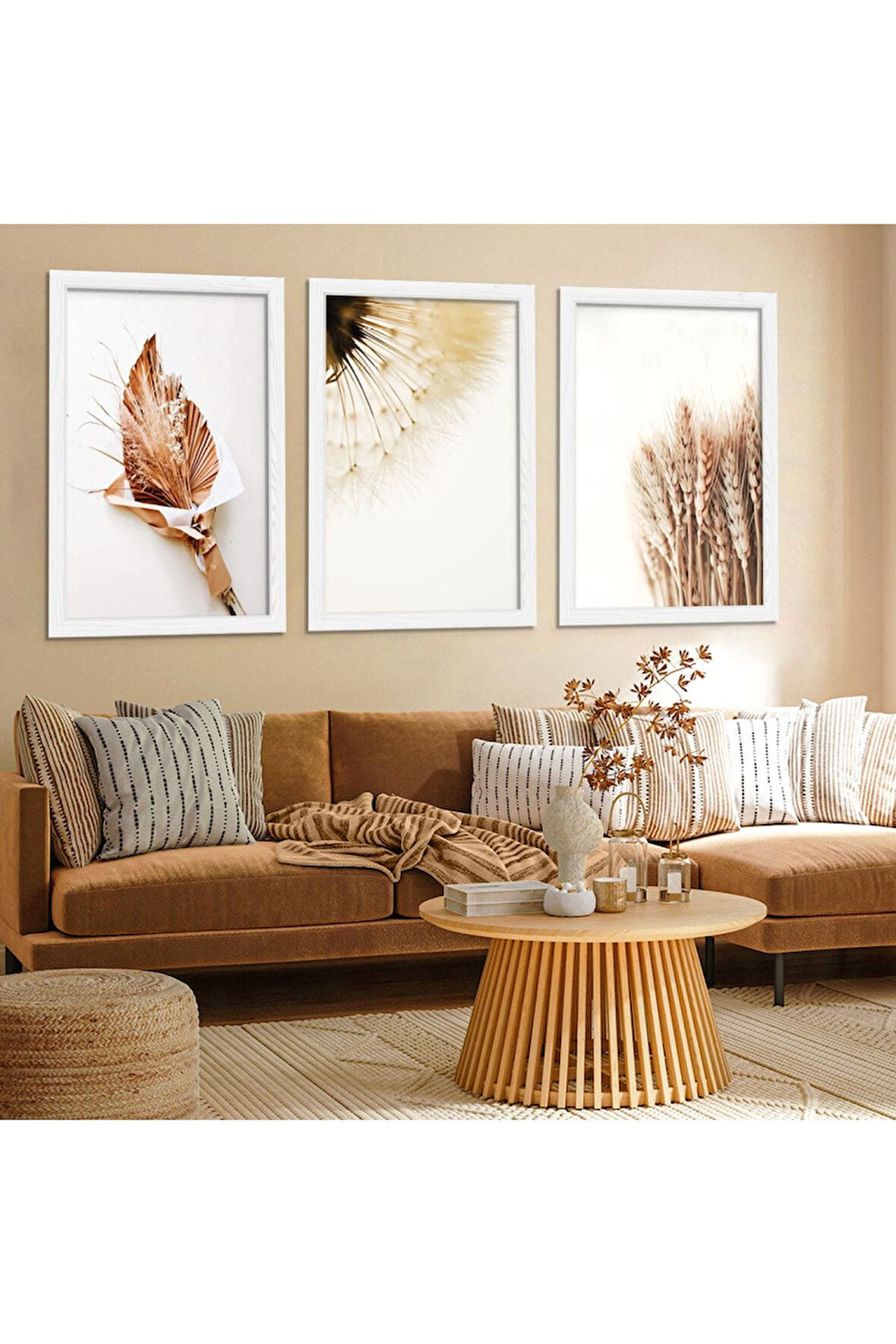 Beyaz Ahşap Çerçeveli Buğday Çiçeği Tablo