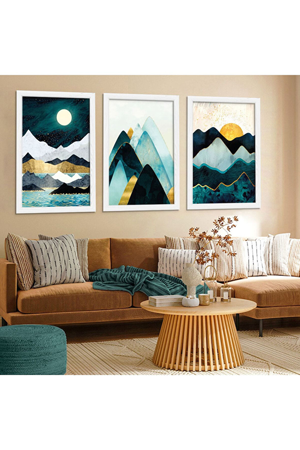 Beyaz Ahşap Çerçeveli Kolaj Çizim Tablo