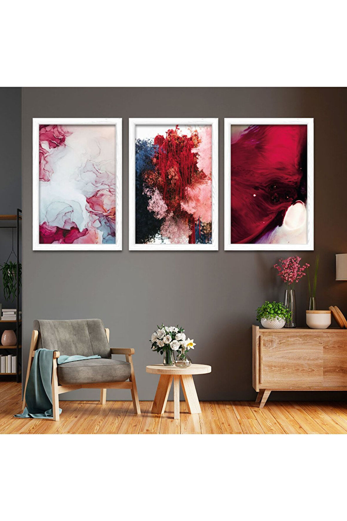 Siyah Ahşap Çerçeveli Kızıl Renk Modern Tablo