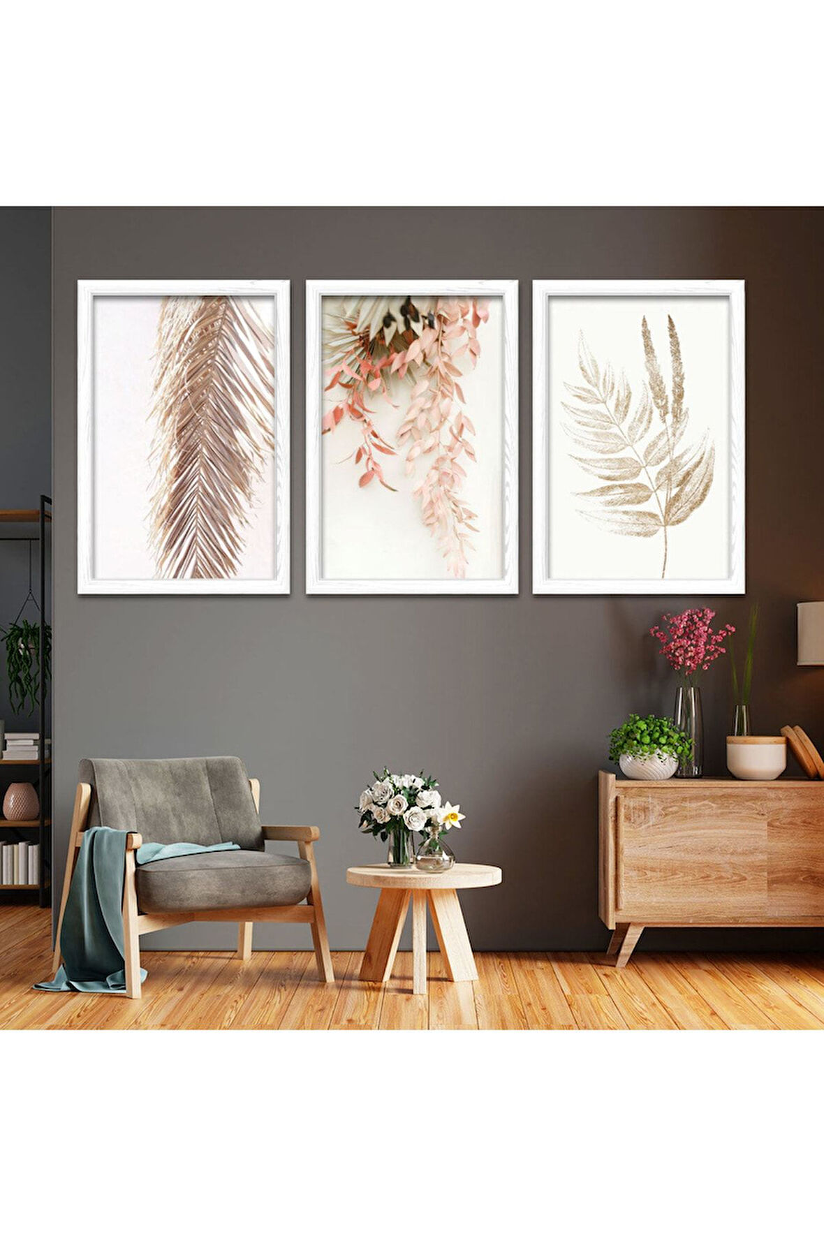 Siyah Ahşap Çerçeveli Kurumuş Çiçek Tablo