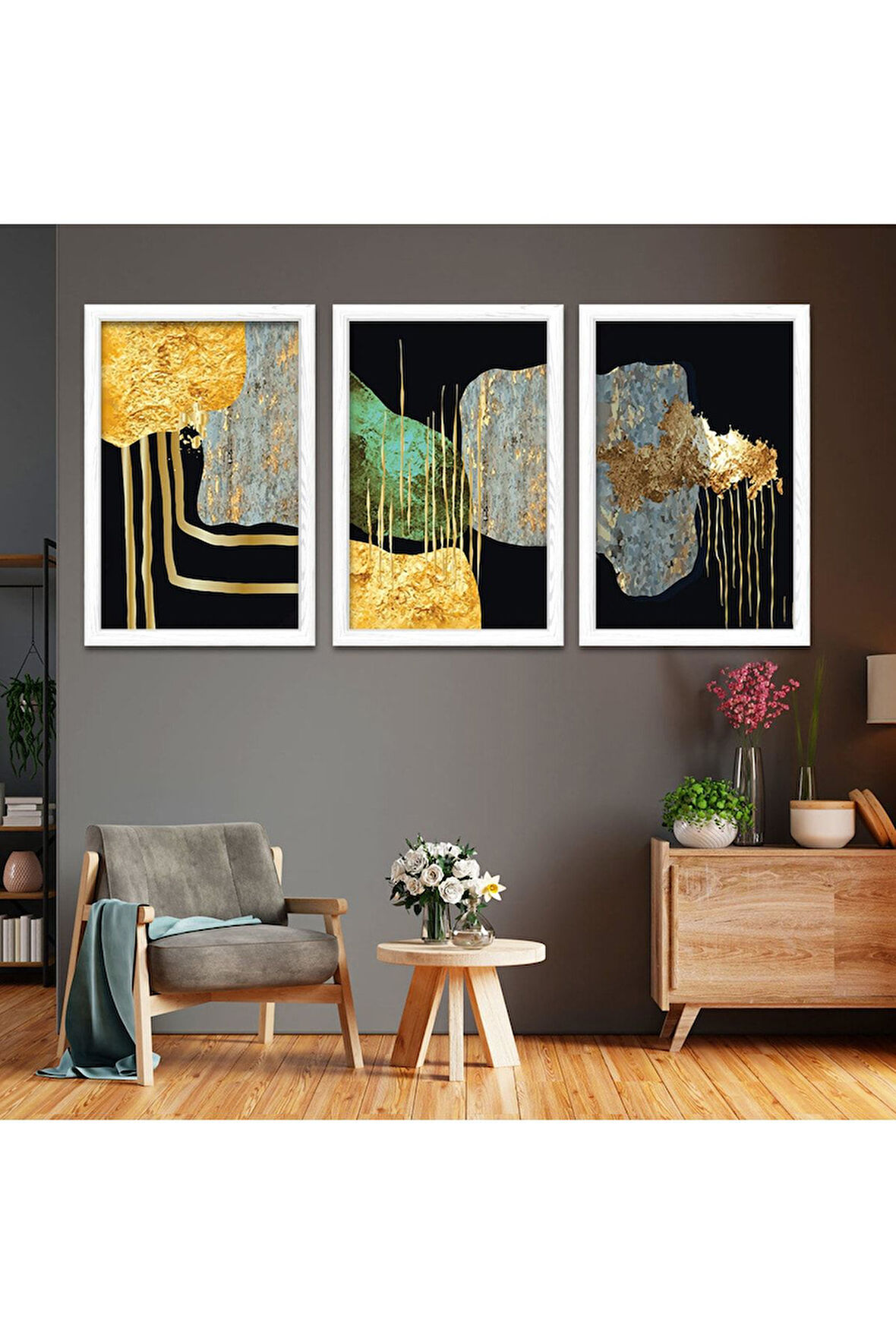 Siyah Ahşap Çerçeveli Kolaj Çizim Tablo