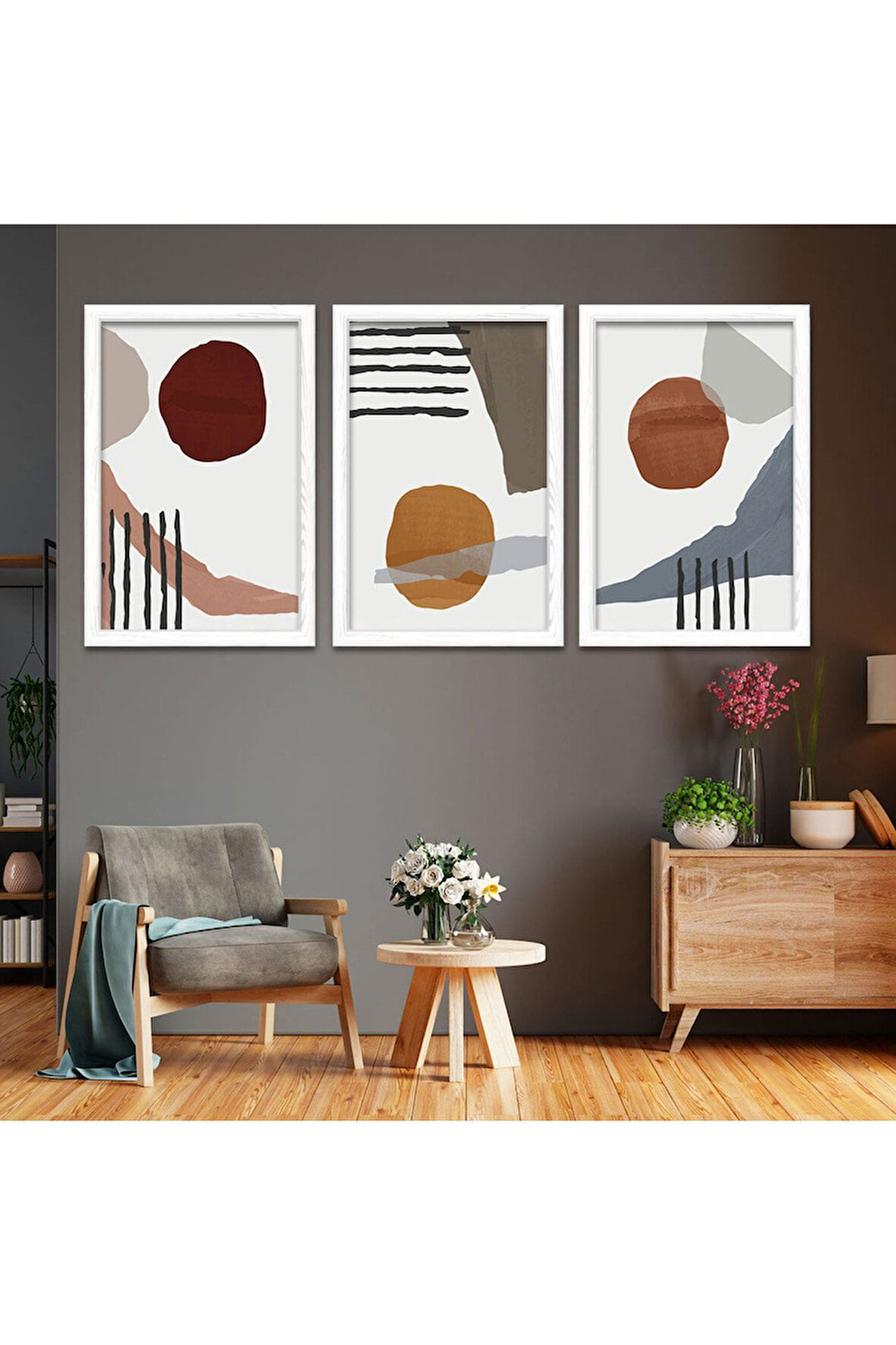 Siyah Ahşap Çerçeveli Kolaj Çizim Modern Tablo