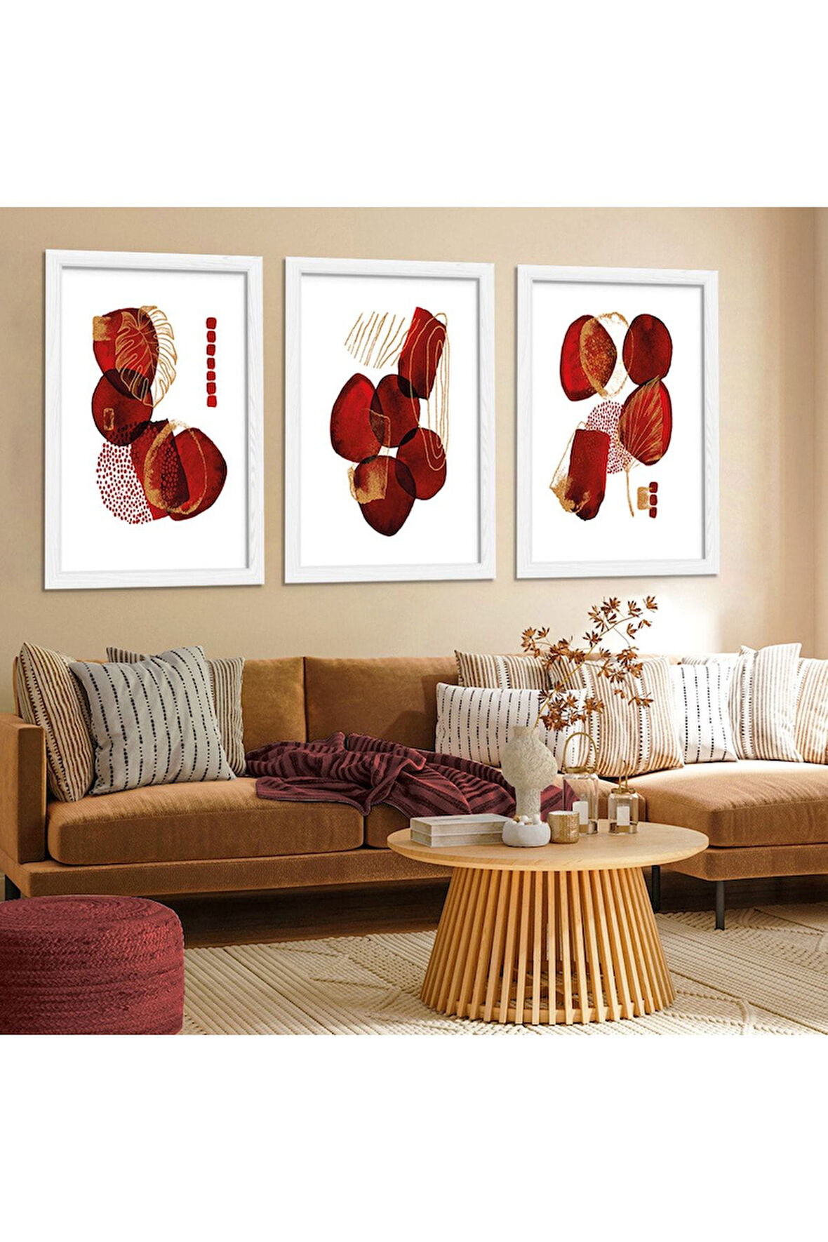 Beyaz Ahşap Çerçeveli Kolaj Çizim Modern Tablo