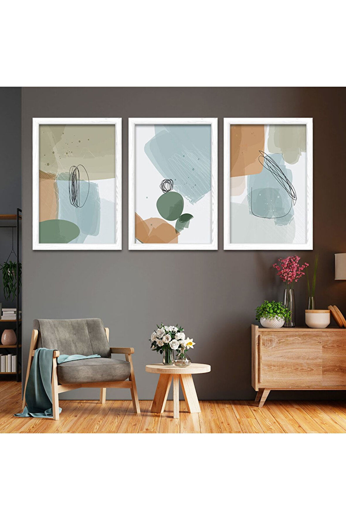 Siyah Ahşap Çerçeveli Kolaj Çizim Modern Tablo