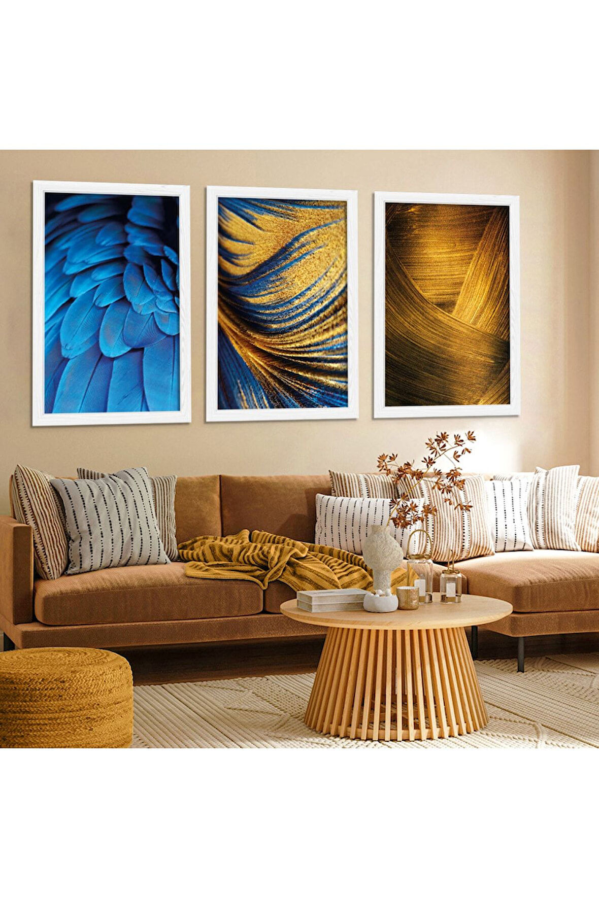 Beyaz Ahşap Çerçeveli Kolaj Çizim Tablo