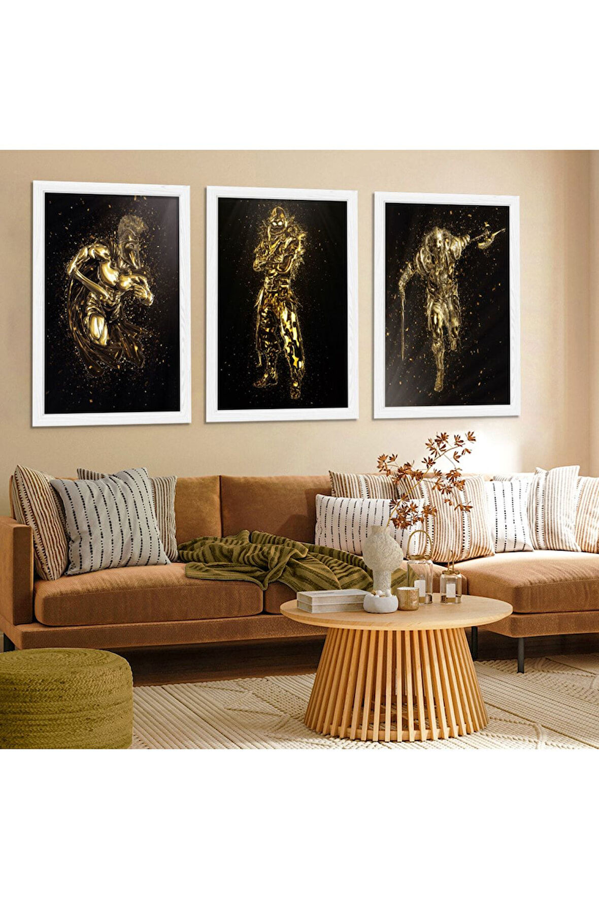 Beyaz Ahşap Çerçeveli Savaşçı Figür Tablo