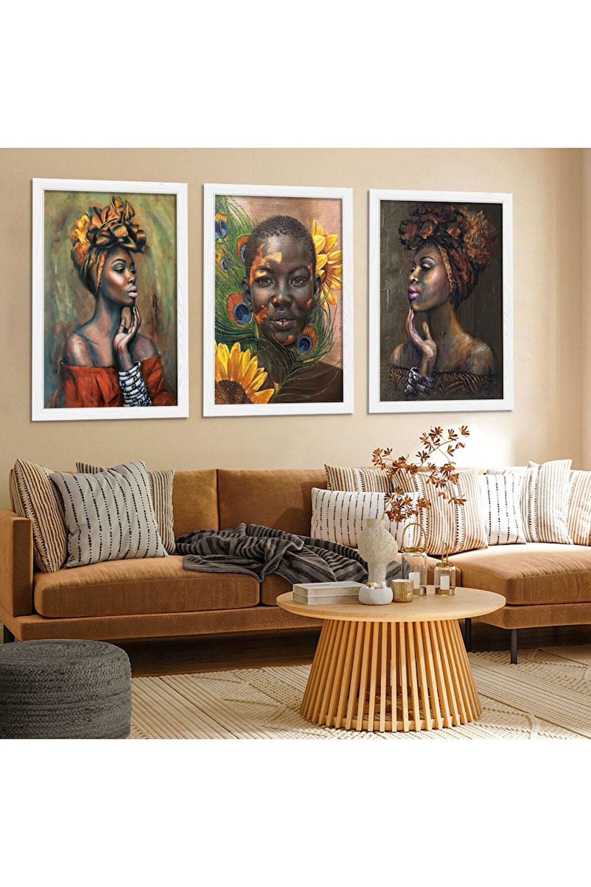 Beyaz Ahşap Çerçeveli Afrikalı Kızlar Tablo