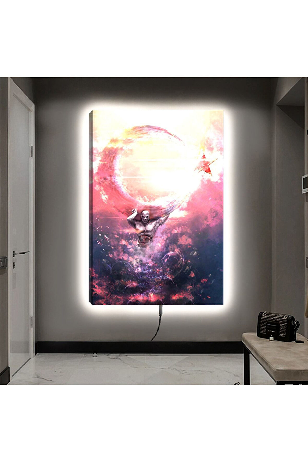 Ledli 90x60 Ay Yıldız Kanvas Tablo