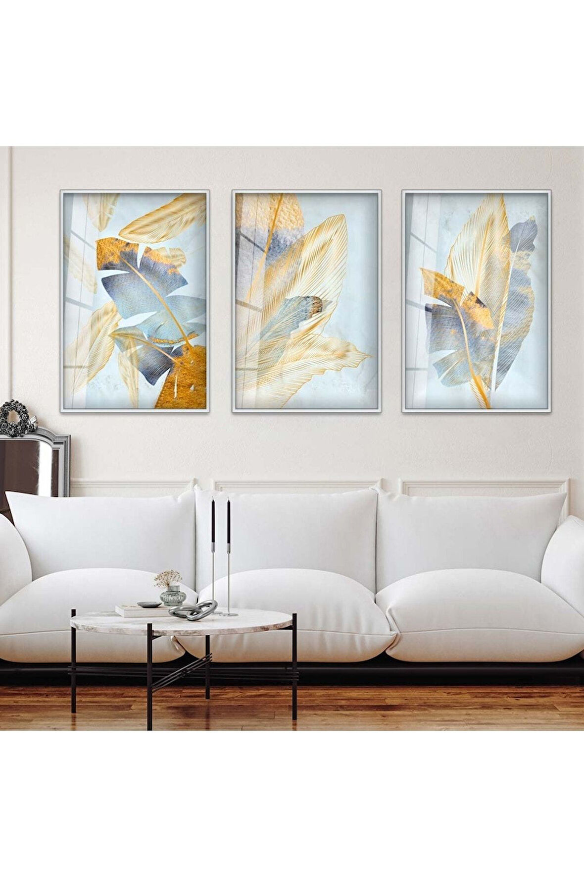 Siyah Metal Çerçeveli Soyut Desen Üçlü Kırılmaz Cam Tablo Seti