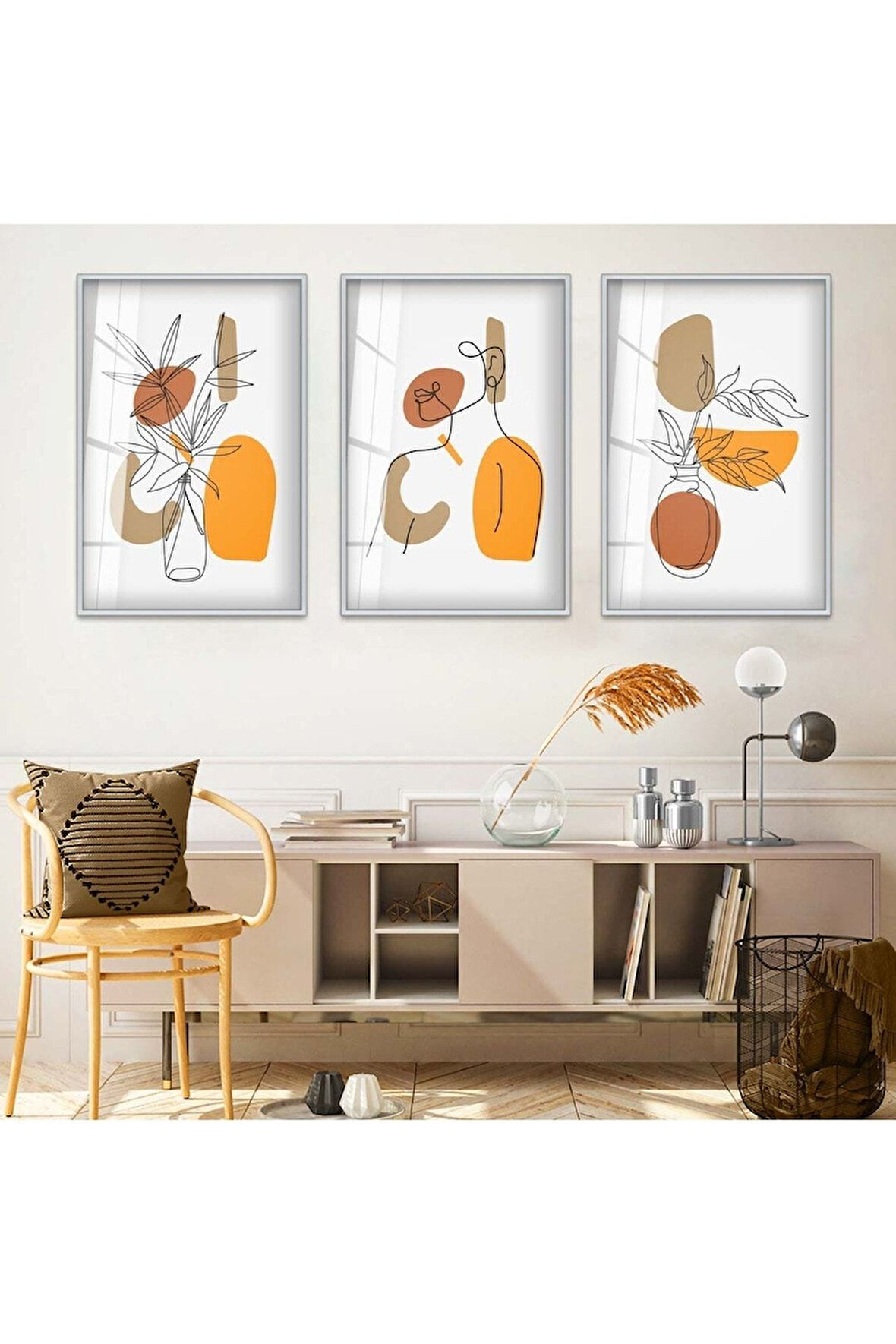 Siyah Metal Çerçeveli Minimalist Soyut Desen Üçlü Kırılmaz Cam Tablo Seti