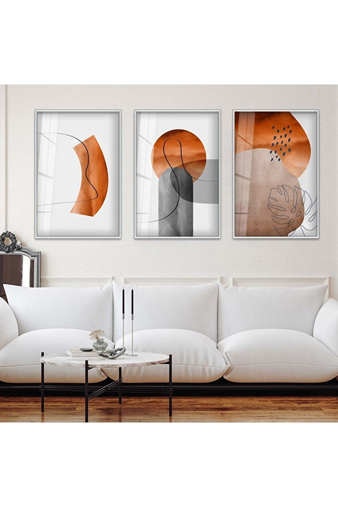 Siyah Metal Çerçeveli Soyut Desen Üçlü Kırılmaz Cam Tablo Seti