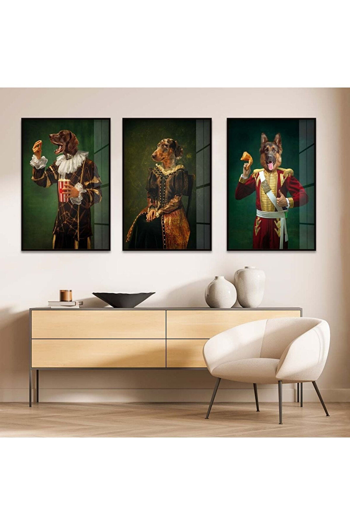 Gold Metal Çerçeveli Hayvan Insan Cam Kırılmaz Cam Tablo Seti