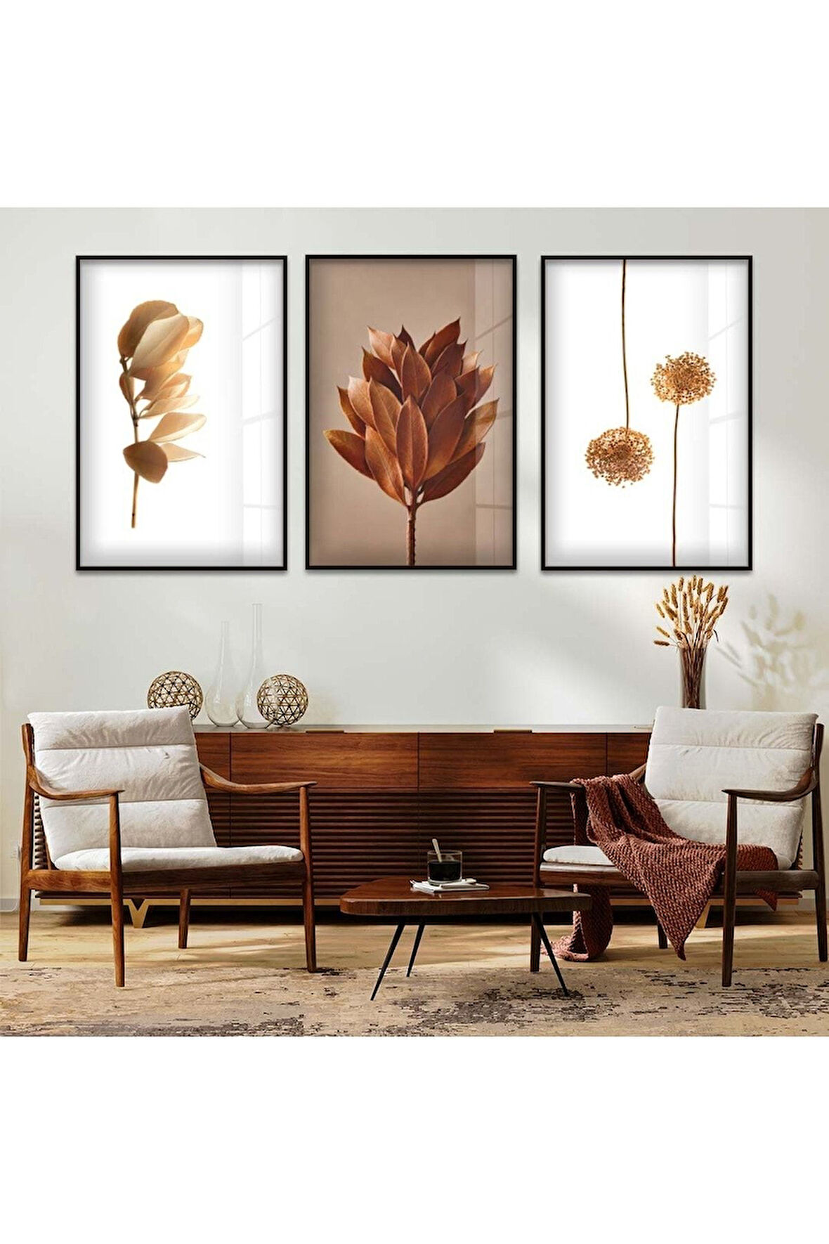 Gümüş Metal Çerçeveli Çiçek Üçlü Kırılmaz Cam Tablo Seti