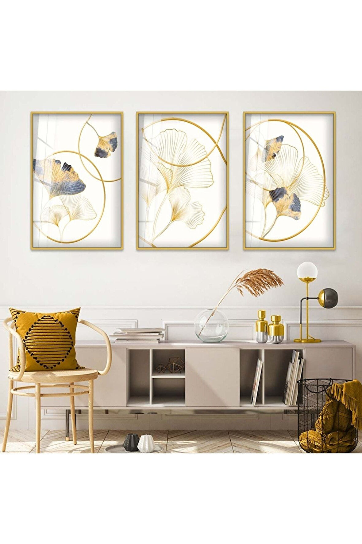 Gümüş Metal Çerçeveli Soyut Desen Üçlü Kırılmaz Cam Tablo Seti