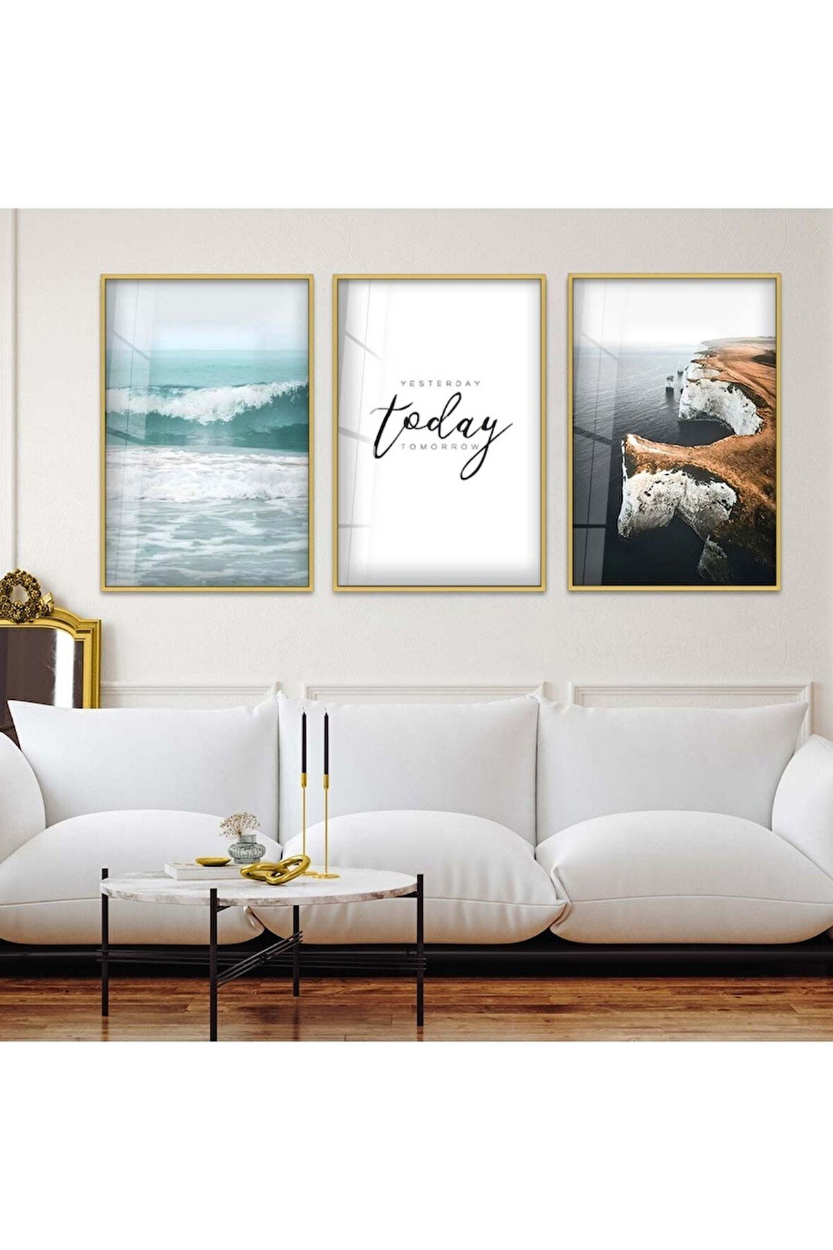 Gümüş Metal Çerçeveli Today Üçlü Kırılmaz Cam Tablo Seti