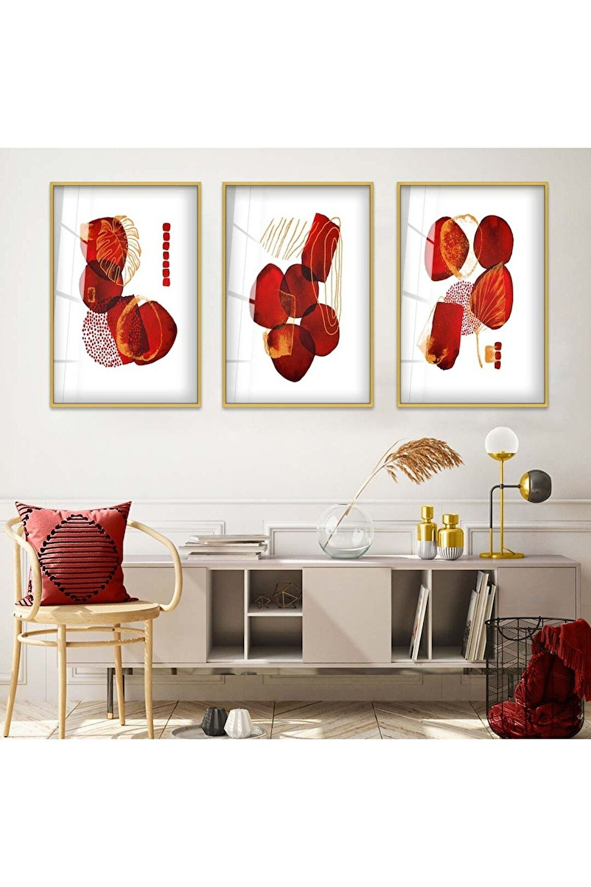 Gümüş Metal Çerçeveli Soyut Desen Üçlü Kırılmaz Cam Tablo Seti