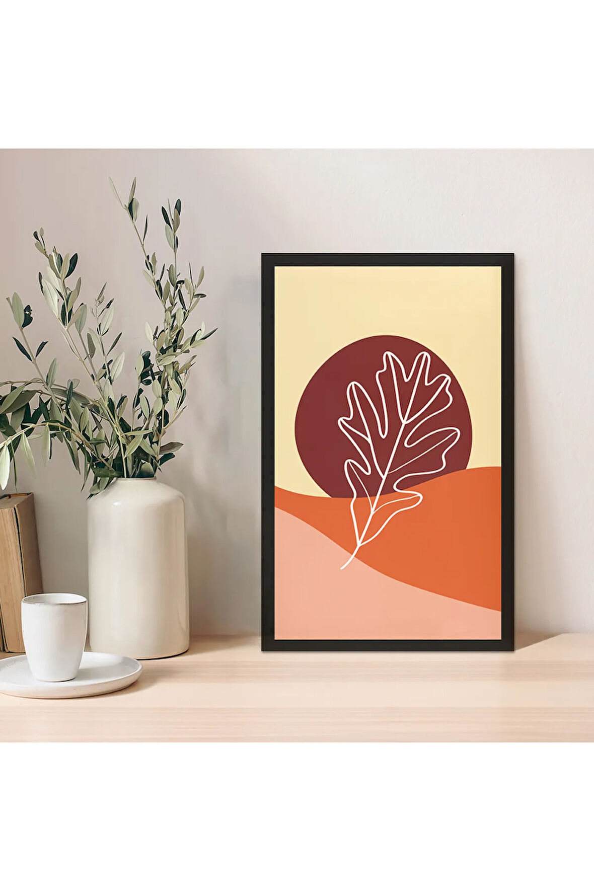 1 Adet Dekoratif Mdf Zeminli Açık Bej Soyut Mdf Çerçeve Görünümlü Mdf Tablo