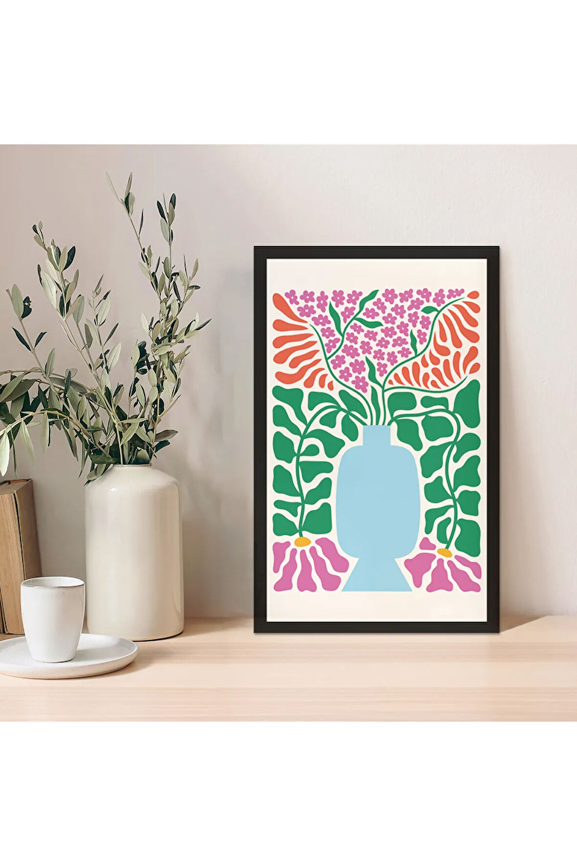 1 Adet Lacivert Mdf Zeminli Açık Bej Minimal Mdf Çerçeve Görünümlü Mdf Tablo