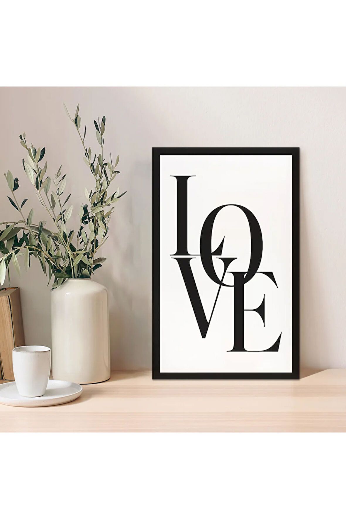 1 Adet Siyah Kalın Love Yazılı Ahşap Mdf Çerçeve Görünümlü Mdf Tablo