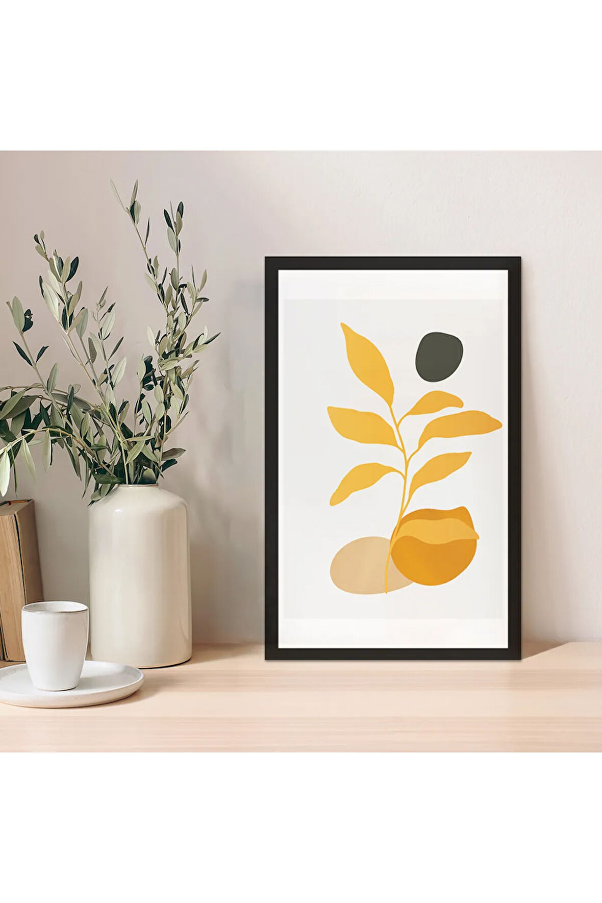 1 Adet Altın Desen Zeminli Açık Bej Spiral Mdf Çerçeve Görünümlü Mdf Tablo