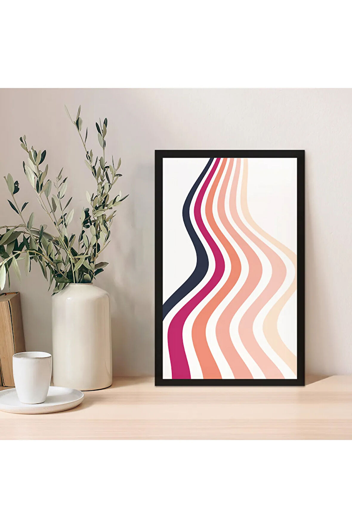 1 Adet Siyah Mdf Zeminli Krem Minimal Mdf Çerçeve Görünümlü Mdf Tablo