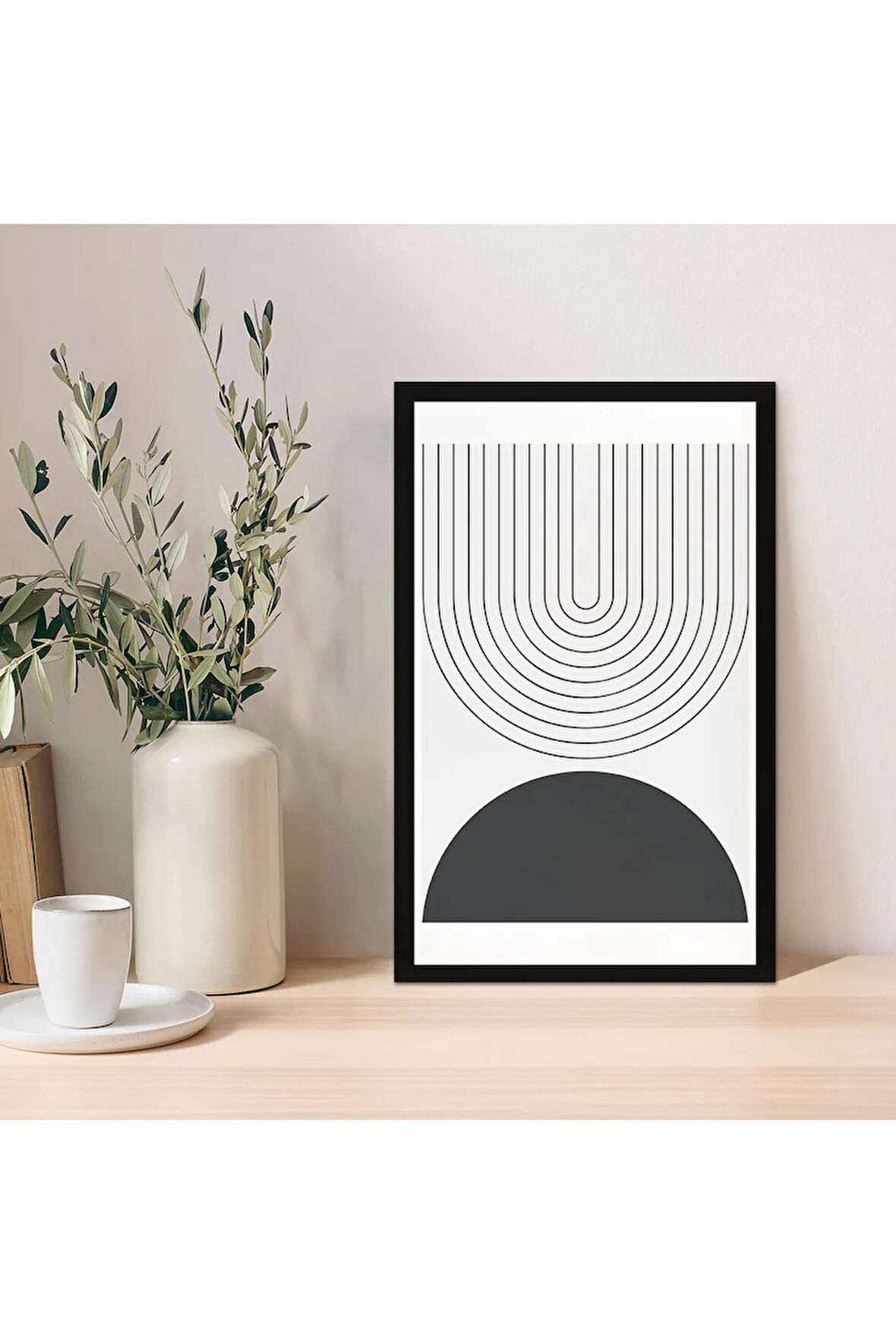1 Adet Mavi Mdf Zeminli Koyu Gri Minimal Mdf Çerçeve Görünümlü Mdf Tablo
