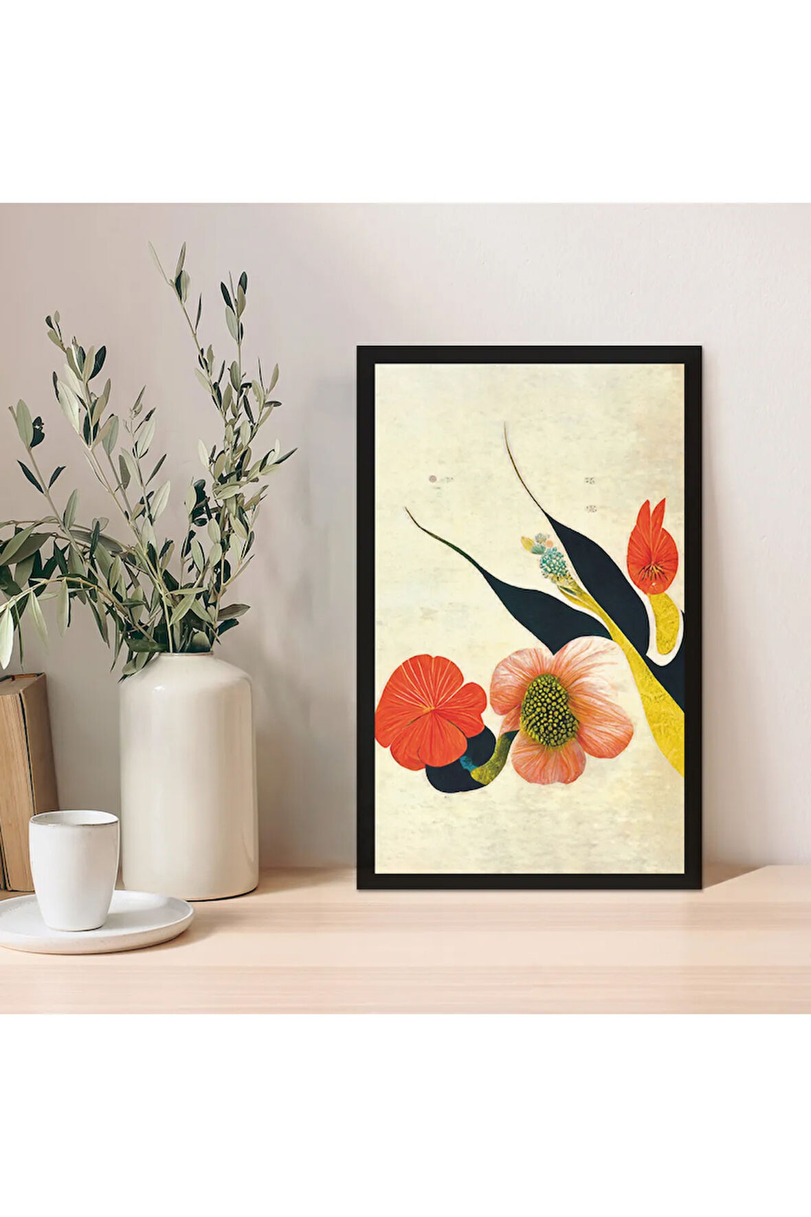 1 Adet Krem Mdf Zeminli Krem Dalgalar Mdf Çerçeve Görünümlü Mdf Tablo