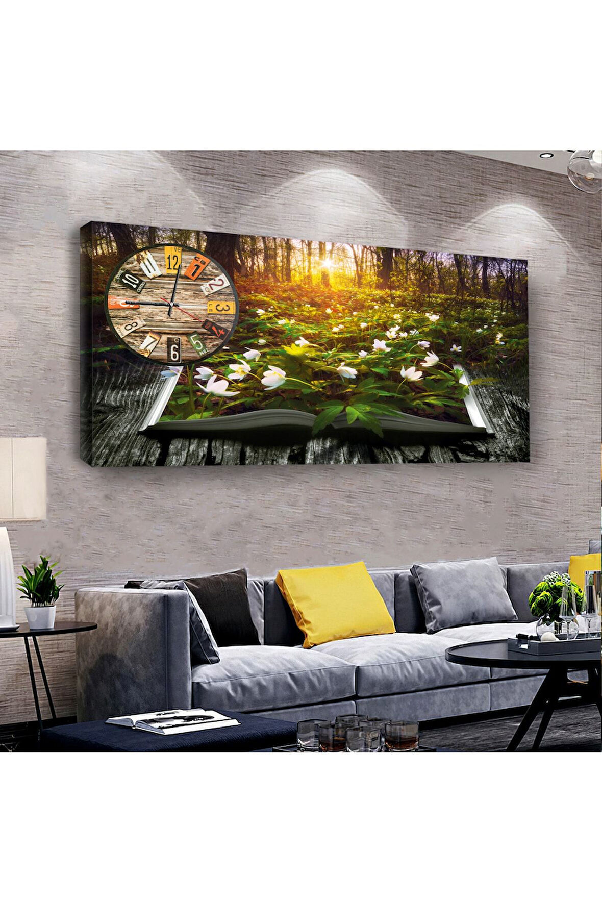 Orman 100 X 50 Cm Saatli Kanvas Tablo