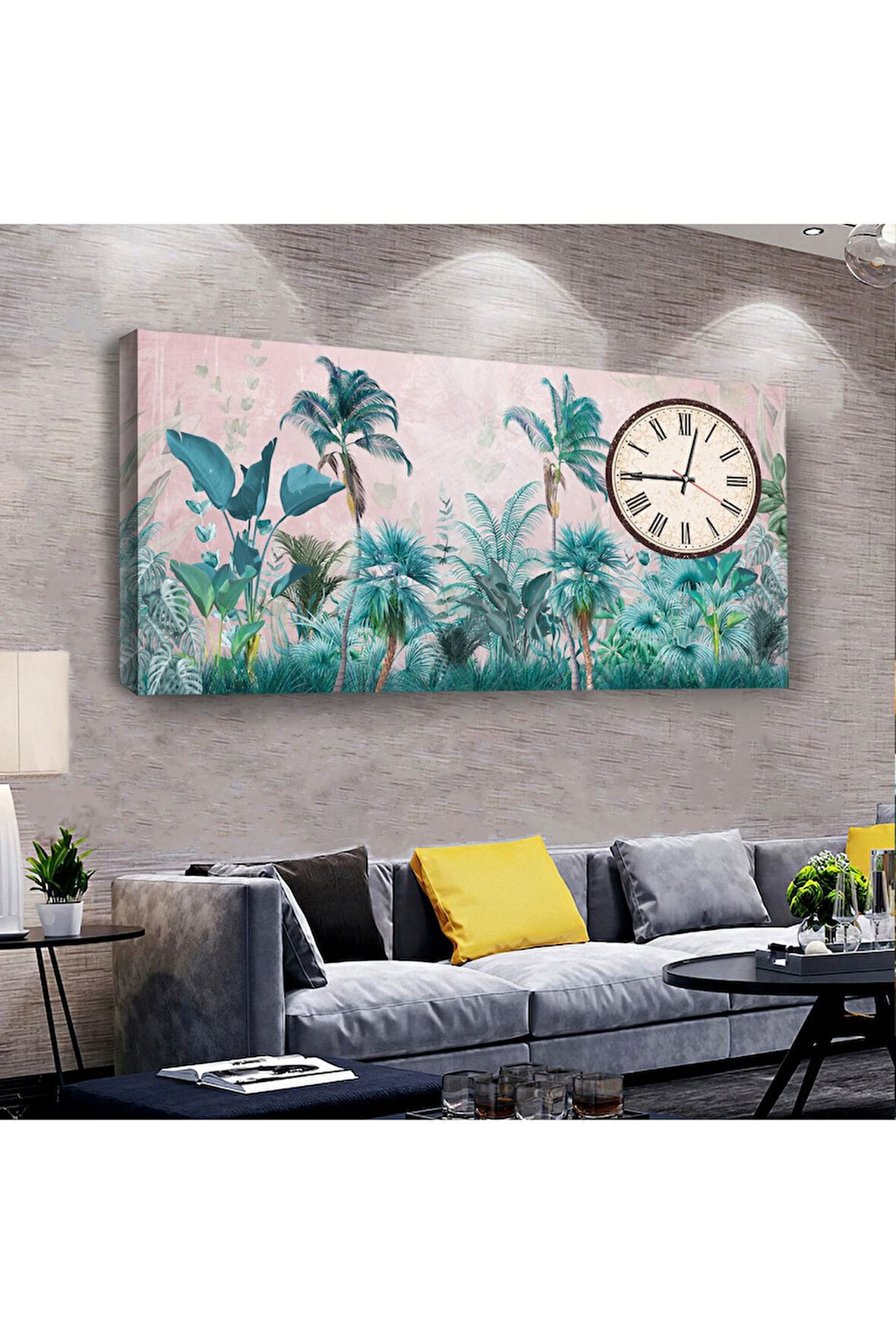 Mavi Bitki 100 X 50 Cm Saatli Kanvas Tablo