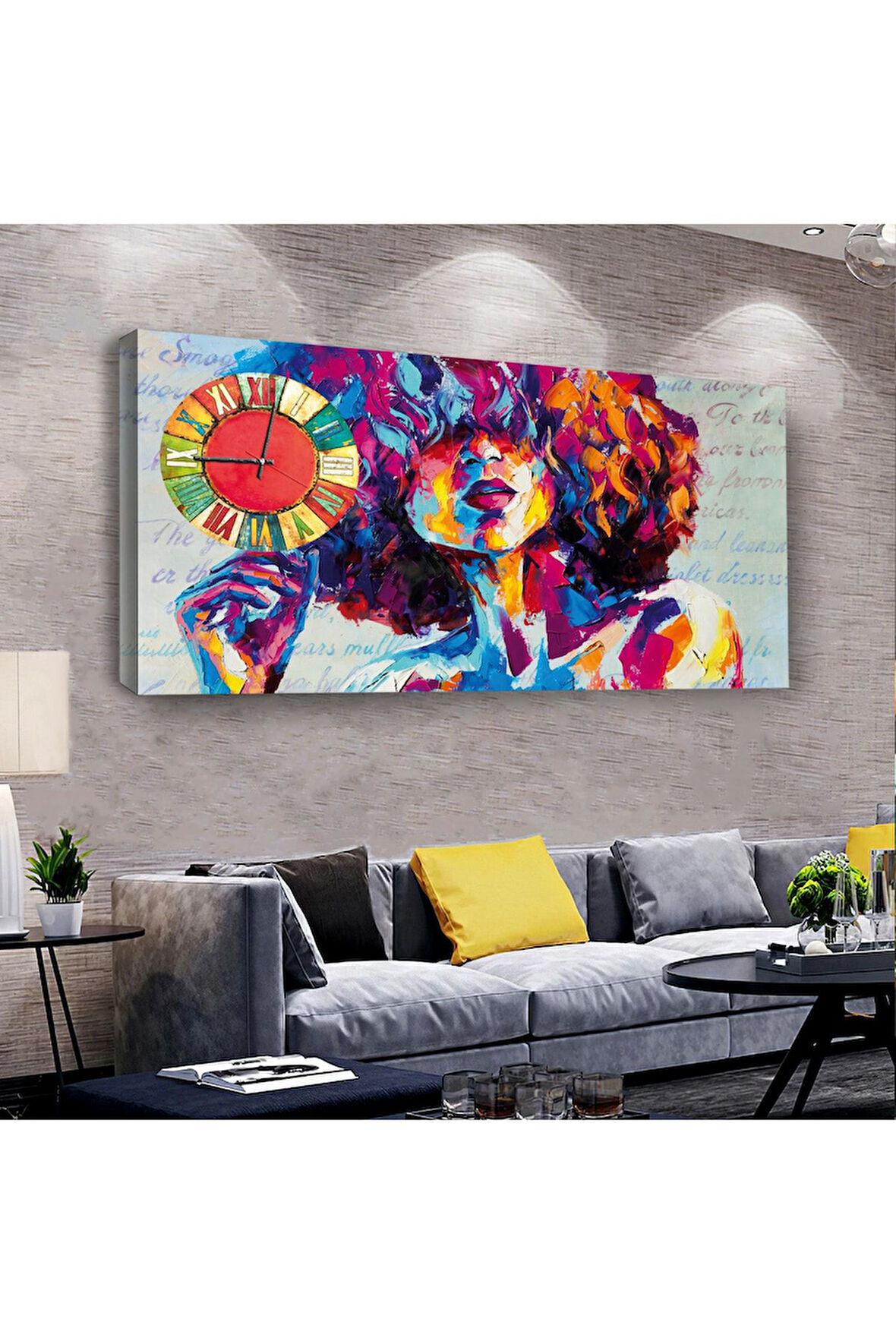 Renkli 100 X 50 Cm Saatli Kanvas Tablo