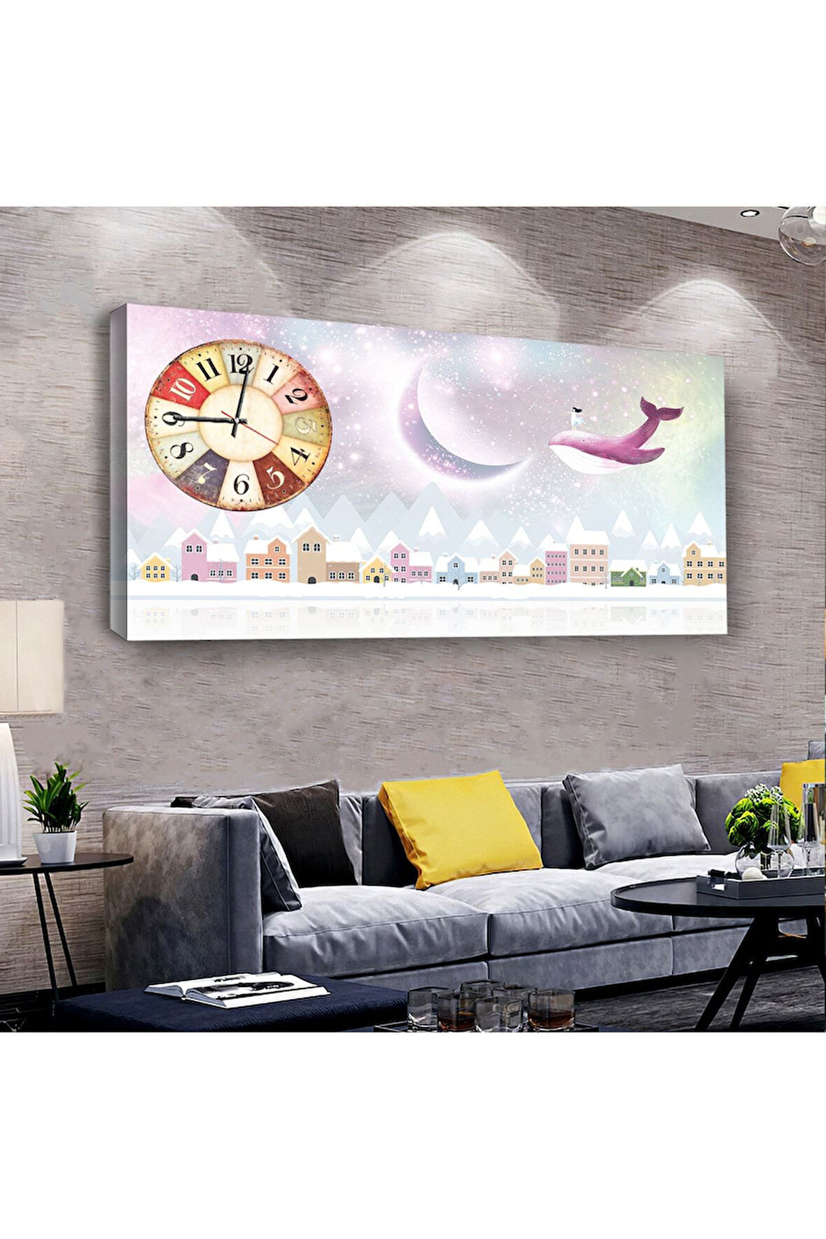 Kız Çocuğu Odası 100 X 50 Cm Saatli Kanvas Tablo