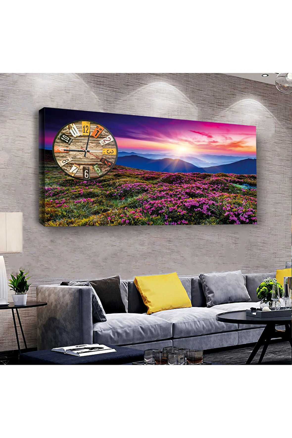 Doğa Manzara 100 X 50 Cm Saatli Kanvas Tablo