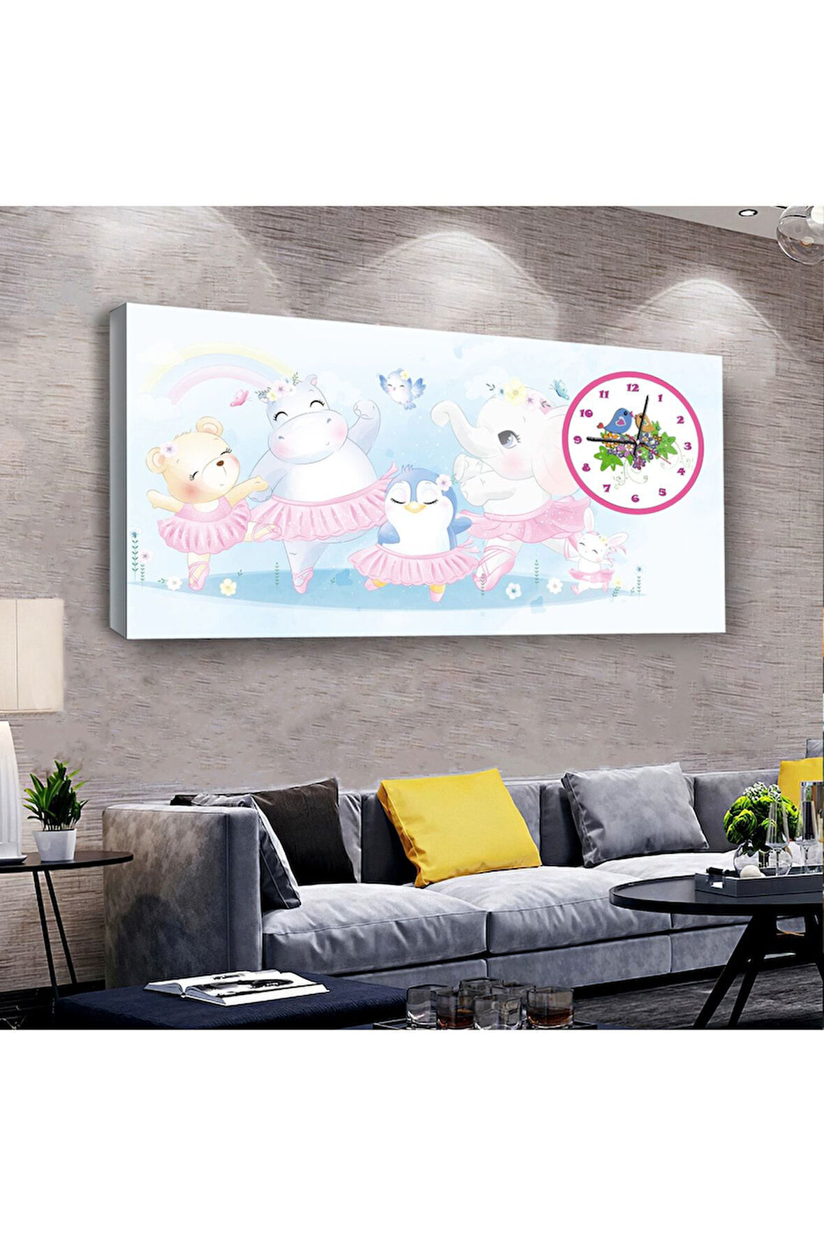 Kız Çocuğu Odası 100 X 50 Cm Saatli Kanvas Tablo