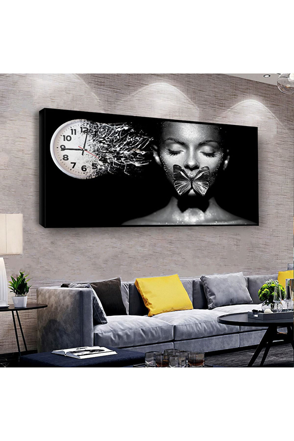 Kadın 100 X 50 Cm Saatli Kanvas Tablo